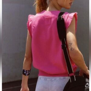 Free People Flutter Ruffle Sleeve Detail Pink Tank NWT Size Large